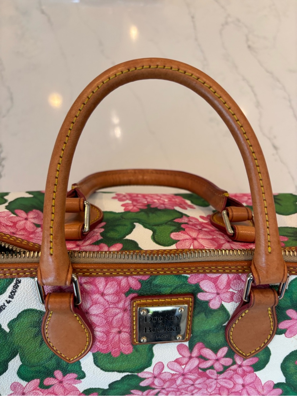 Dooney & Bourke Pink Floral Satchel with Tan Trim CT - Picture 5 of 10